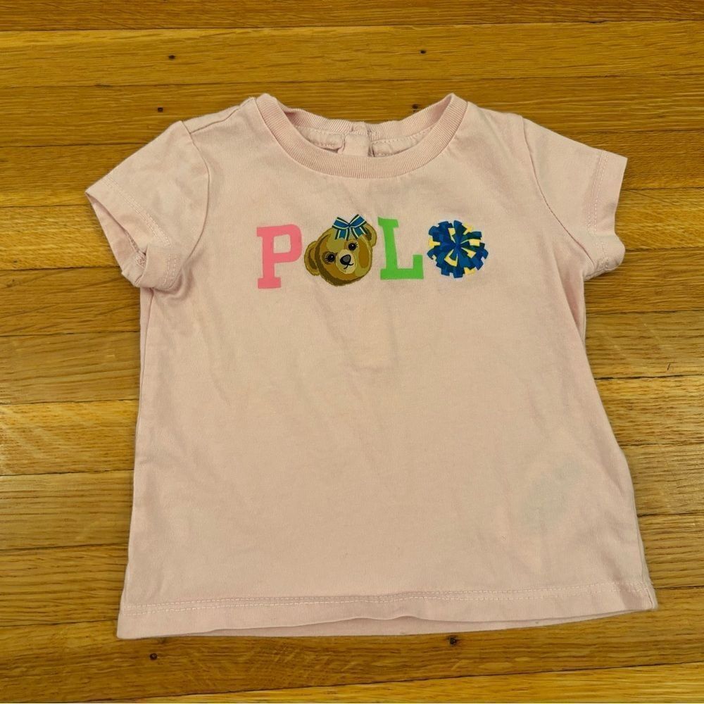 Ralph Lauren Polo Bear Cheer Cheerleading light pink short sleeve tee shirt